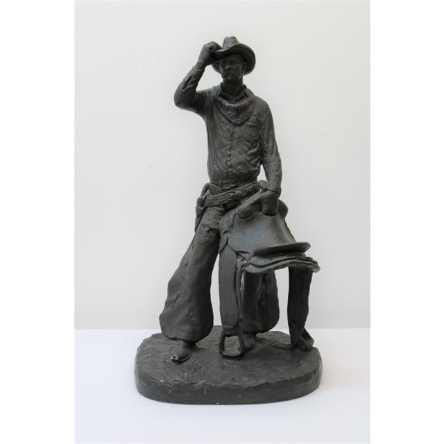 Gray Composite Cowboy Figure W/Saddle, Michael Garman For Sale - Image 8 of 9