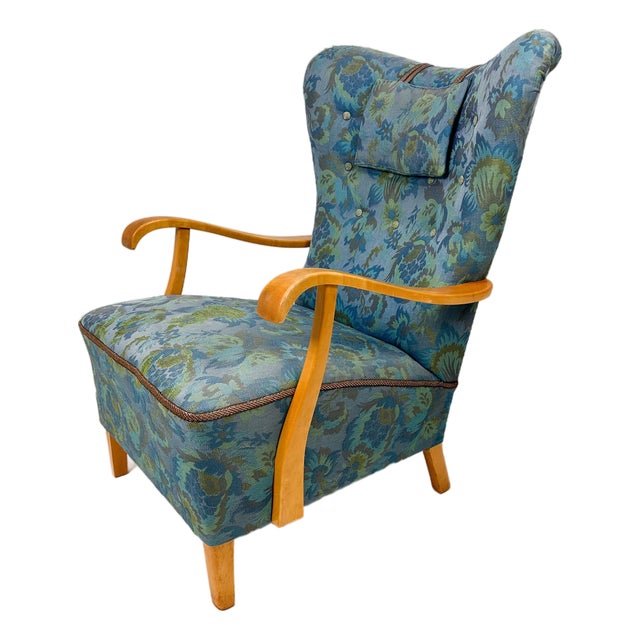 1950's Swedish High Back Lounge Chair For Sale