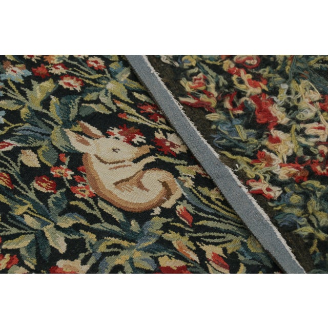 Textile Rug & Kilim’s Armorial Tudor Style Rug in Green and Red Floral Patterns For Sale - Image 7 of 7