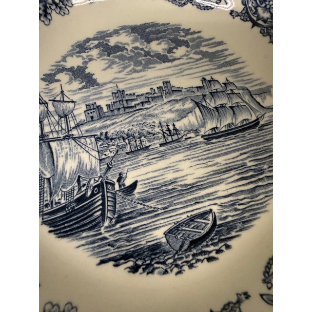 English Vintage Historic Ports of England Blue Transferware Dessert Bowl For Sale - Image 3 of 5