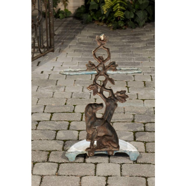 Metal French 1900s Cast Iron Umbrella Stand Depicting a Dog Sitting in Front of a Tree For Sale - Image 7 of 9