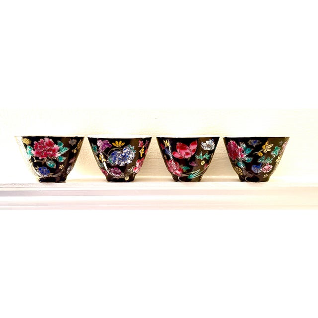 Black Vintage Chinese Tea Cups Famille Noire Porcelain For Sale - Image 8 of 10