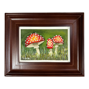 Amanita Mushrooms Original Watercolor Painting Signed and Framed