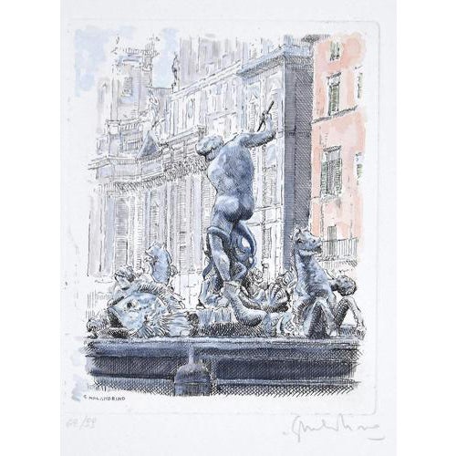 Giuseppe Malandrino, Navona Square, Etching, 1960s For Sale