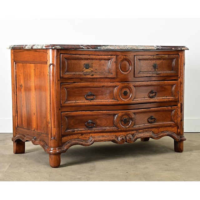 18th Century French Louis XV Period Commode With Original Hand Cut Marble Top For Sale - Image 4 of 16
