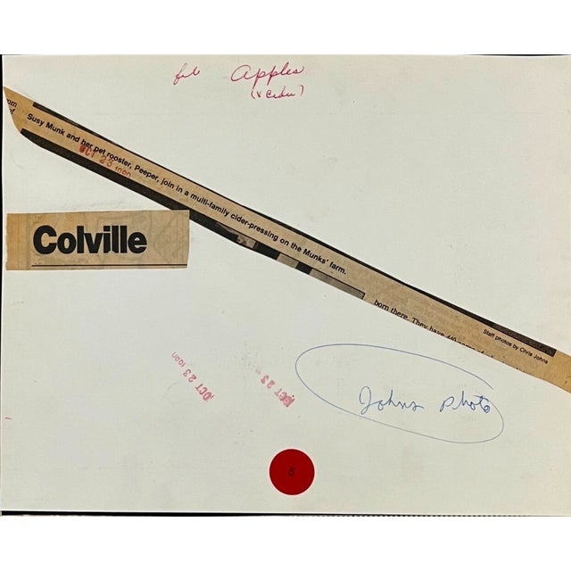 1980 black and white photograph of Munks Cider Farm and the Rooster Peeper in Colville, WA. Publication information...