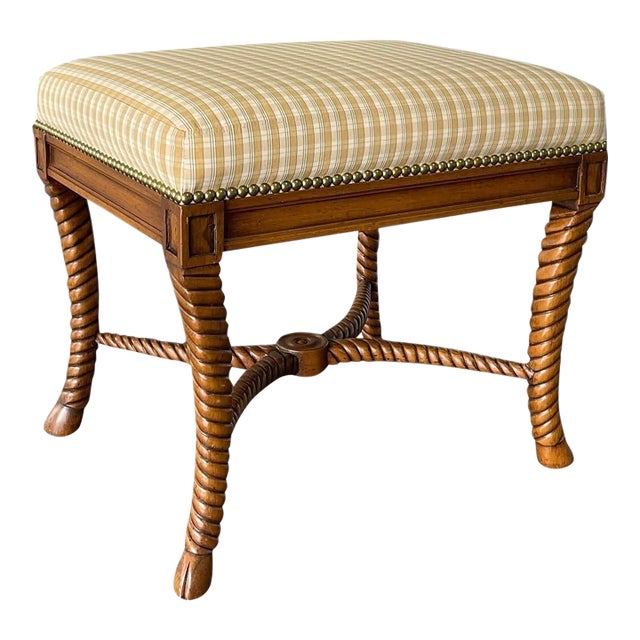 William Switzer Ottoman, Barley Twist, Hooved Feet, Traditional Style For Sale
