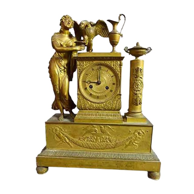 Empire Gilt Bronze Pendulum Clock For Sale
