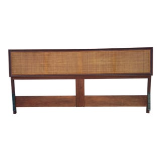 Mid-Century Modern Founders Furniture Walnut and Cane King Headboard For Sale