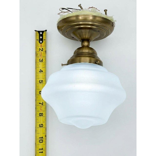 Metal Late 20th Century Farmhouse Regency Hill Schoolhouse Floating Modern Farmhouse Ceiling Light Brass White Glass For Sale - Image 7 of 9