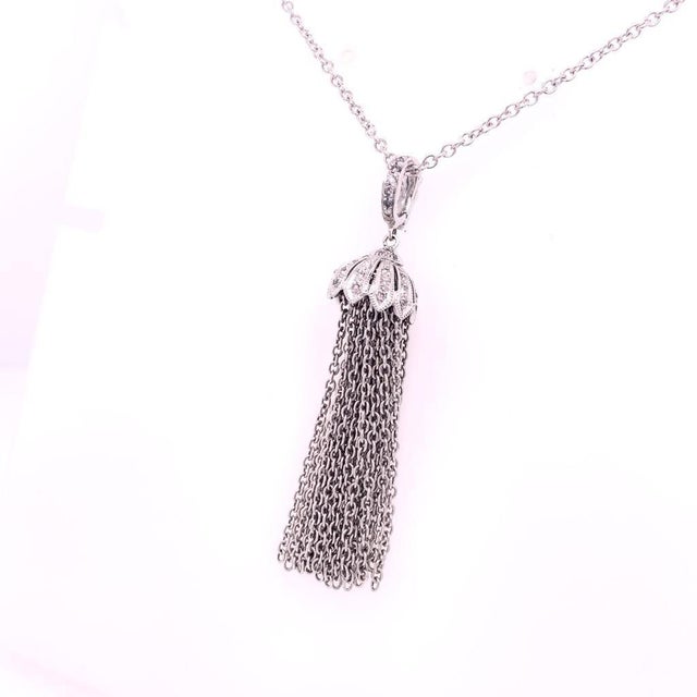 Diamond Tassel Pendant Chain Necklace 18k Gold 0.15 TCW Certified For Sale - Image 4 of 10