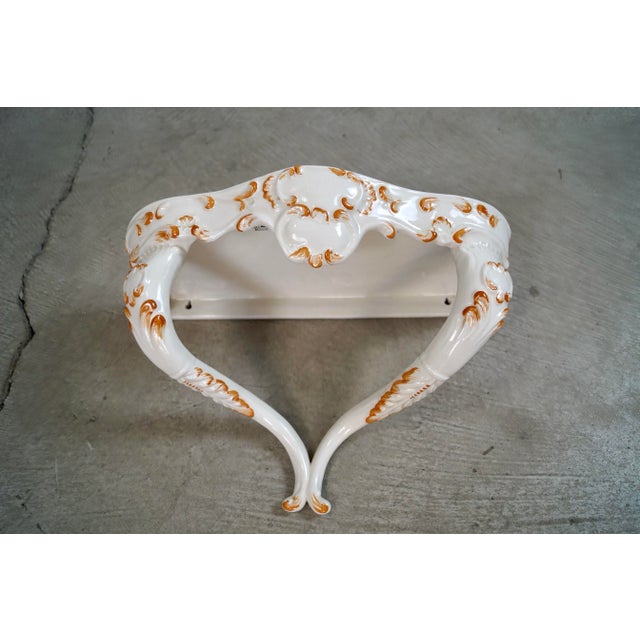 Art Deco 1970’s Italian Wall Mounting Hand Painted Ceramic Shelf For Sale - Image 3 of 12