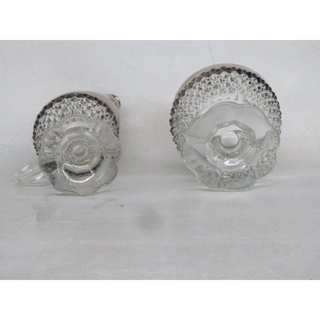 Mid 20th Century Indiana Diamond Point Creamer Sugar Bowl Set Clear Glass Silver Tone Rim 4538b For Sale - Image 11 of 12