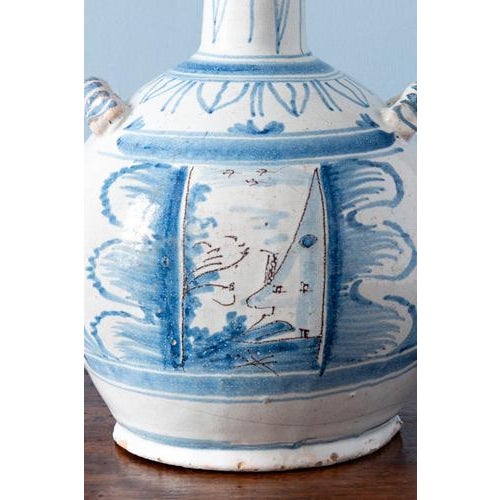 Blue and White Faience Bottle from Nevers, 18th Century For Sale - Image 6 of 10