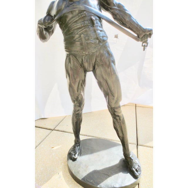 Massive Bronze Gladiator by Baucke Sculpture Signed and Dated 1910 36" Tall For Sale - Image 13 of 14