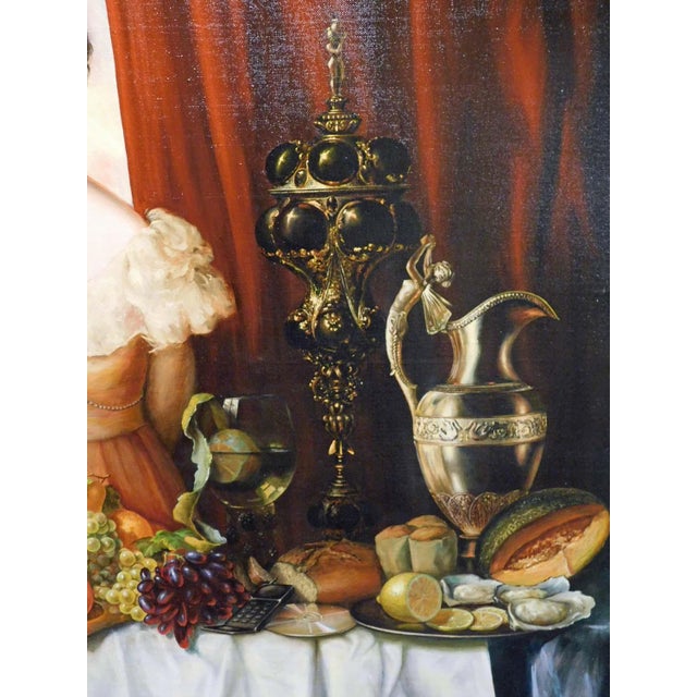 Beige Fazly (Fazoil Ataullakhanov) "Portrait With Still Life" Original Oil Painting For Sale - Image 8 of 13