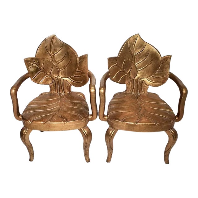 Bartolozzi & Maioli Italian Carved Wooden Leaf Chairs - a Pair For Sale