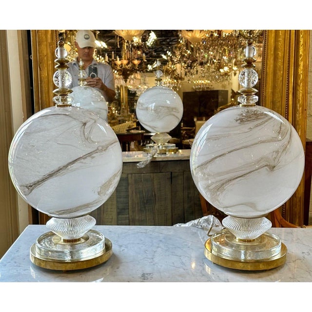 Murano Glass and Brass Globe Lamp For Sale - Image 10 of 10