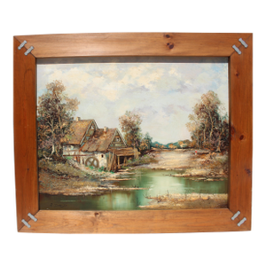 Late 20th Century Vintage Oil Painting on Canvas, Rural Landscape, Signed R.David, Framed