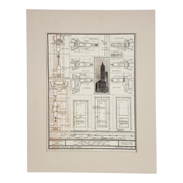Antique Original 1913 Lithograph of Architect Ernest Flagg's Singer Building of Nyc - Details From the Dahlstrom Metal Door Company For Sale