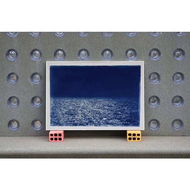 Blue 2021 "Barcelona Beach Night Horizon" Contemporary Cyanotype on Watercolor Paper For Sale - Image 8 of 12