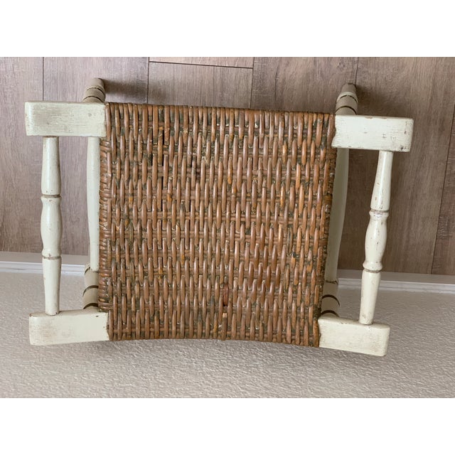Midcentury Hitchcock Style Petite Wood Wicker Bench For Sale In Sacramento - Image 6 of 8