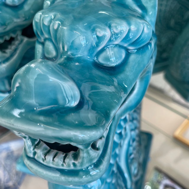 1960s 1960s Chinese Pair of Dragon Porcelain Statues For Sale - Image 5 of 8