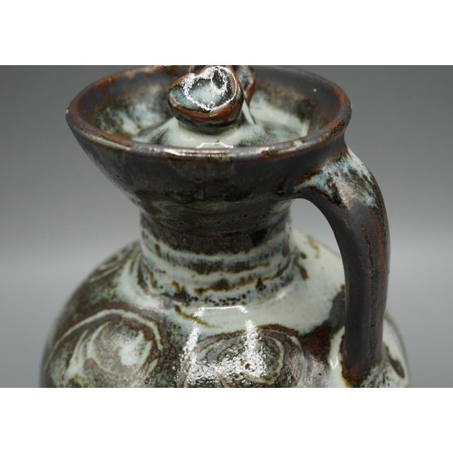 Mid 20th Century Studio Stoneware Ewer Pitcher Reduction Glaze Sgraffito Spiral Signed For Sale In Pittsburgh - Image 6 of 6