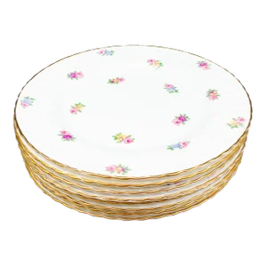 Late 20th Century Paragon England Rosebud Gold Trim Fine Bone China Salad Plates- Set of 8