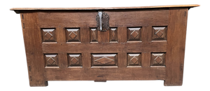 Antique Spanish Chest in Oak with Wrought Iron Lock, 1650