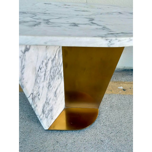 Jonathan Charles Modern Carrara Marble and Brass Fusion Accent Table For Sale In Atlanta - Image 6 of 7