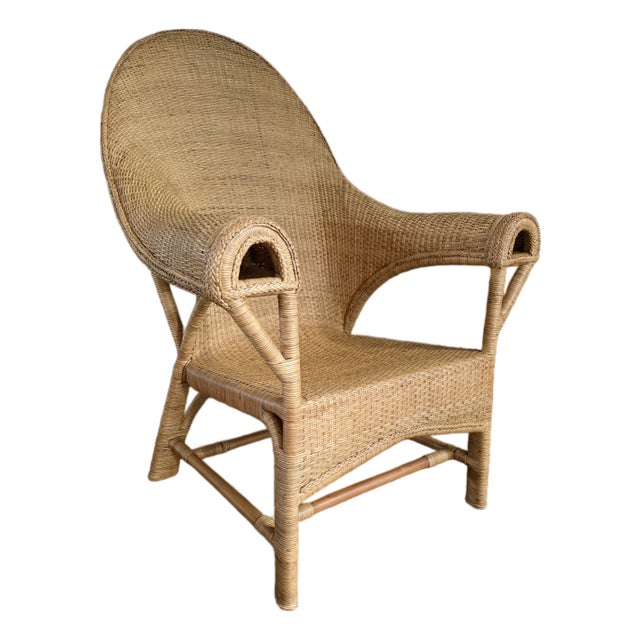 Vintage Arts & Crafts Wicker Rattan Armchair Attrb. Dryad and Co Uk For Sale