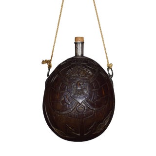 Antique Carved Bug Bear Coconut Flask For Sale