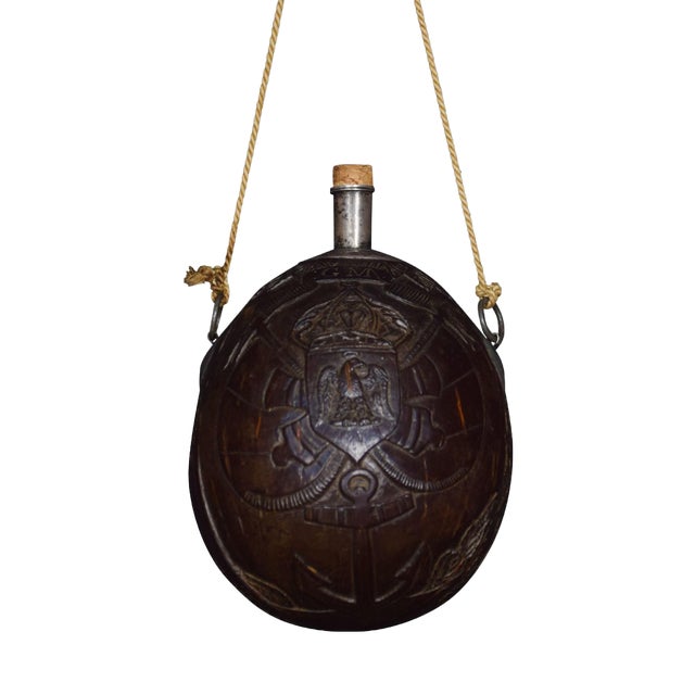 Antique Carved Bug Bear Coconut Flask For Sale