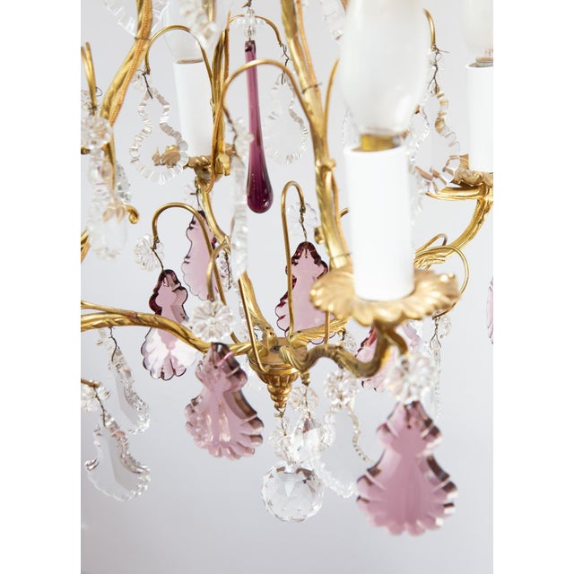 French Bronze Chandelier with Violet Crystals, 1970s For Sale - Image 10 of 11