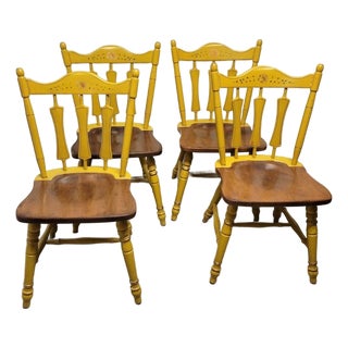 Antique Temple-Stuart Mustard Painted Country Dining Chairs, Set of 4 For Sale