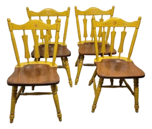 Antique Temple-Stuart Mustard Painted Country Dining Chairs, Set of 4