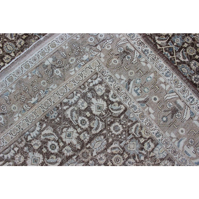 Chocolate Brown Background Antique Persian Tabriz Rug With All-Over Design For Sale - Image 16 of 16