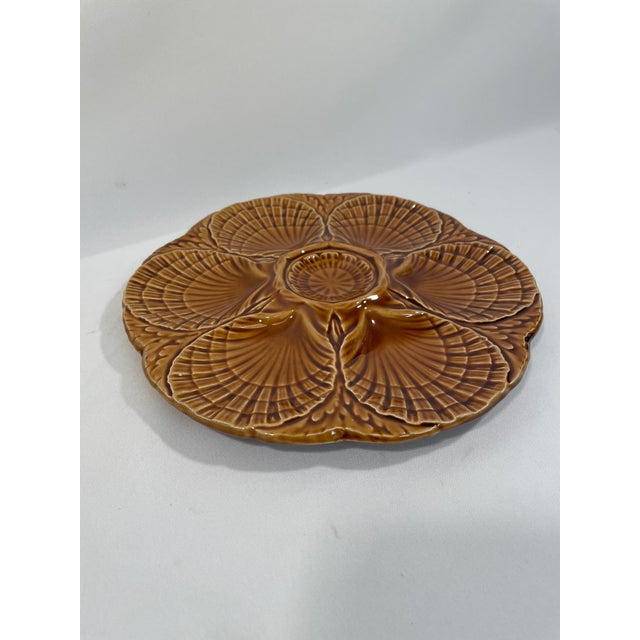 Art Deco 1920s French Sarreguemines Gold Majolica Oyster Plate For Sale - Image 3 of 11
