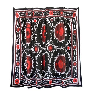 Vintage Black and Red Suzani Textile For Sale
