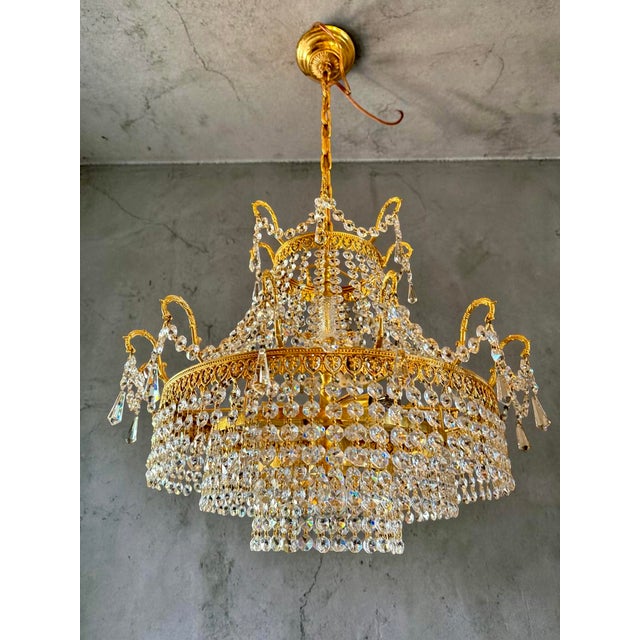 Vintage Crystal Chandelier, 1930s For Sale - Image 4 of 9