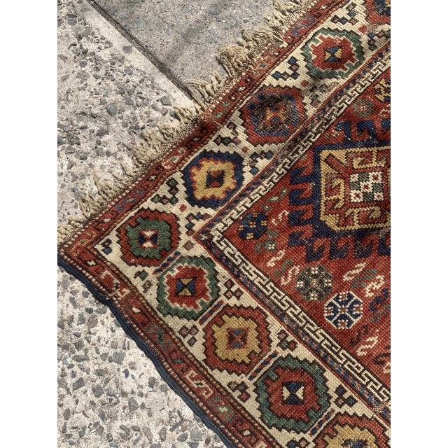 Traditional 1880s, Handmade Antique Caucasian Kazak Rug 3.4' X 4.4' For Sale - Image 3 of 10