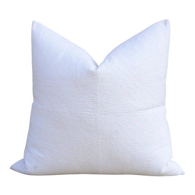 White Filanan Kantha Euro Pillow For Sale