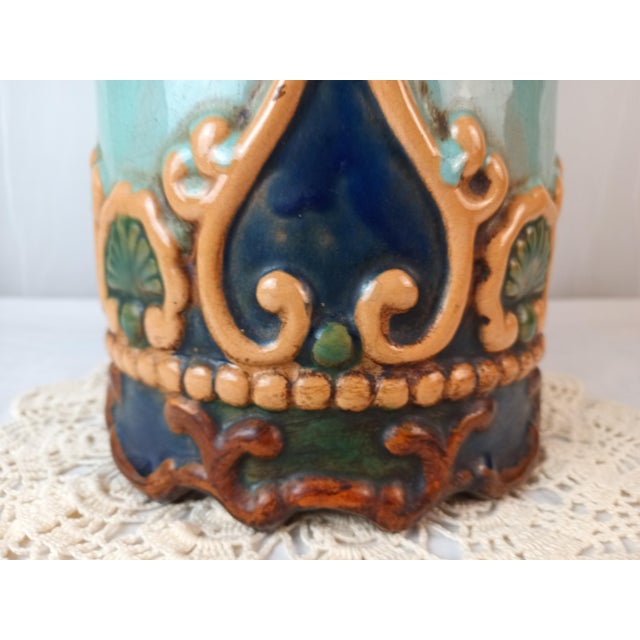 Brown Antique Ornate Majolica Art Nouveau Umbrella/Cane Stand Holder For Sale - Image 8 of 11
