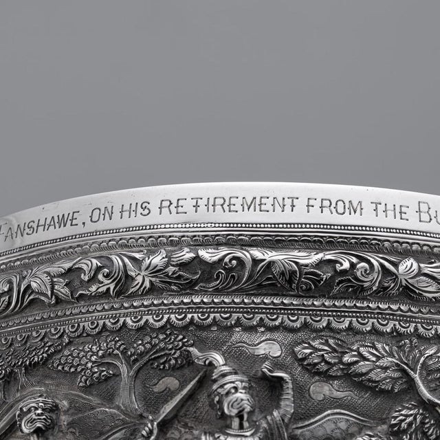 Antique Burmese Repoussé Silver Bowl with Jataka Tales Decow, 1900s For Sale - Image 10 of 18