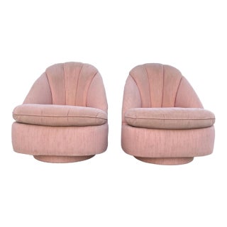 1980s Deco Scalloped Swivel Club Chairs For Sale