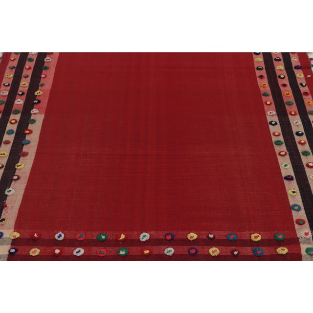 1950s Vintage Persian Kilim, Crimson Red Open Field With Vibrant Borders - Rug & Kilim For Sale - Image 5 of 8