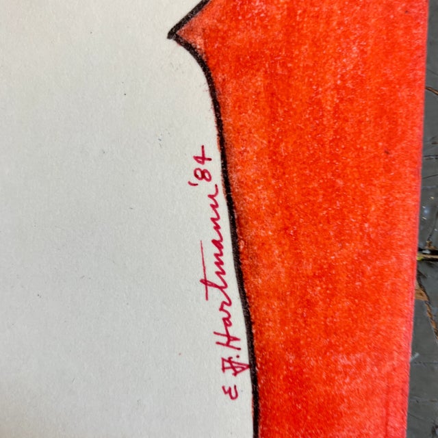 1980s 1980’s 2 Original E.J.Hartmann Abstract Portrait Colored Marker Drawings-A Pair For Sale - Image 5 of 7