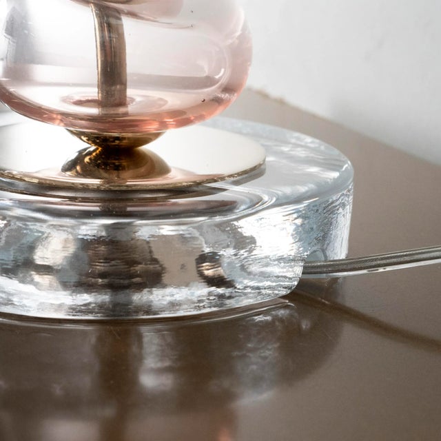 Pink Clear Murano Glass Table Lamp with Pink Balls, Italy For Sale - Image 8 of 11
