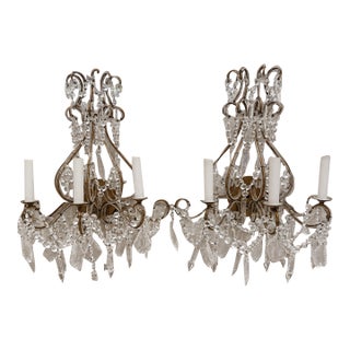 1980s Rocco Czech Bohemian Gilt Metal & Crystal Chandeliers - Pair For Sale